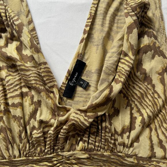 2007 Express Metallic Animal Print Empire Waist Babydoll Top Small Y2K Chic - Picture 4 of 9